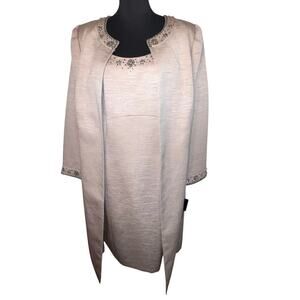 Tahari ASL, Jerry Luxe 16W Sequent Beaded Midi Shift Dress Long Jacket Set New 